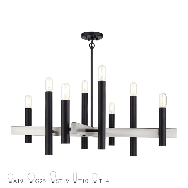 Livex Helsinki 8Lt Large Chandelier, Black/Brushed Nickel Accents - 49996-04