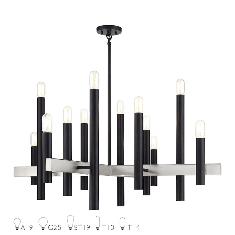 Livex Helsinki 12Lt Extra Large Chandelier, Black/Nickel - 49997-04