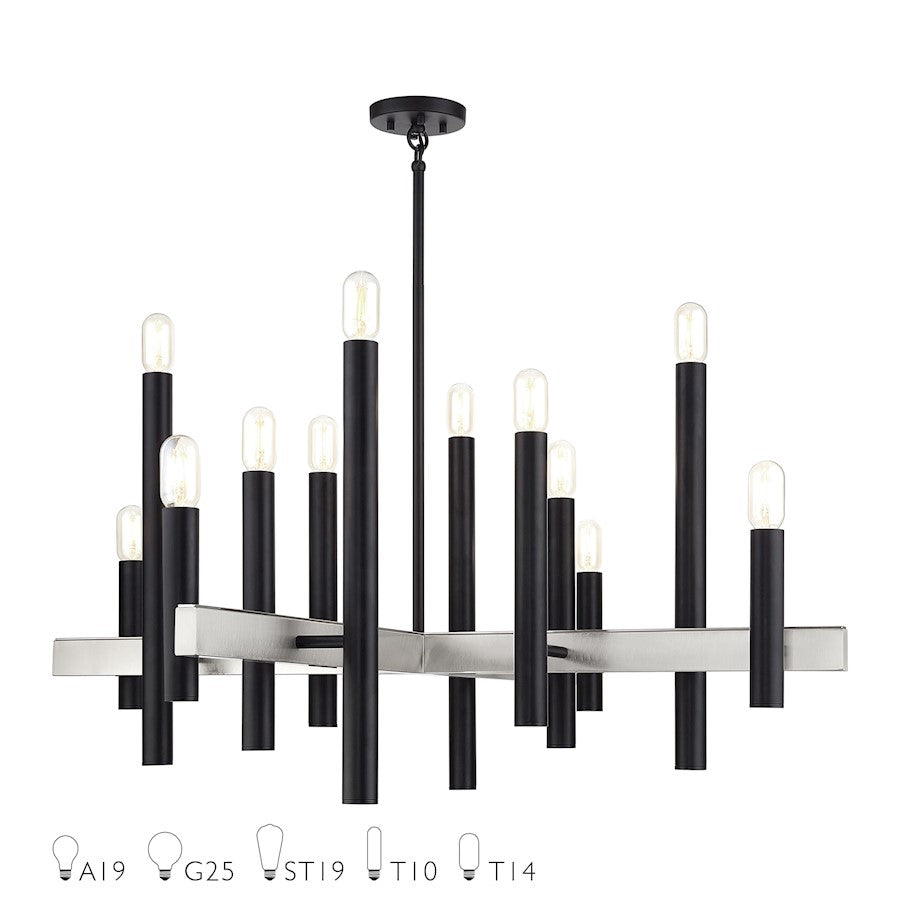 Livex Helsinki 12Lt Extra Large Chandelier, Black/Nickel - 49997-04