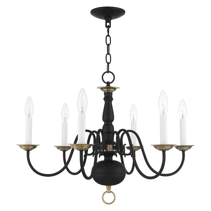 Livex Williamsburg 6 Light Chandelier, Black/Antique Brass