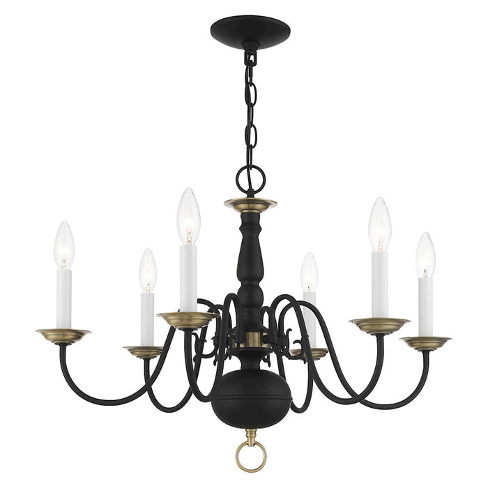 Livex Williamsburg 6 Light Chandelier, Black/Antique Brass