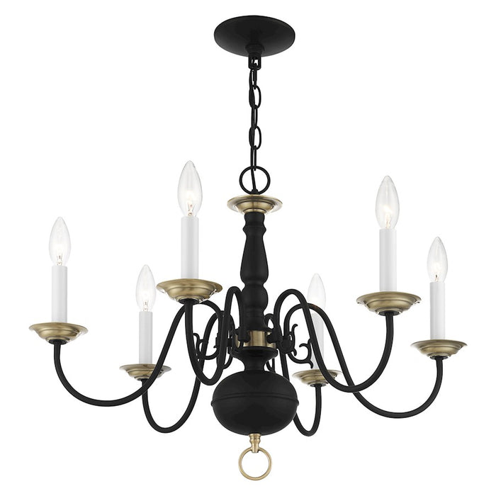 Livex Williamsburg 6 Light Chandelier, Black/Antique Brass
