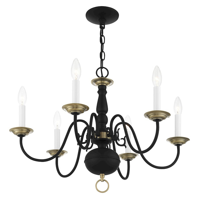 Livex Williamsburg 6 Light Chandelier, Black/Antique Brass
