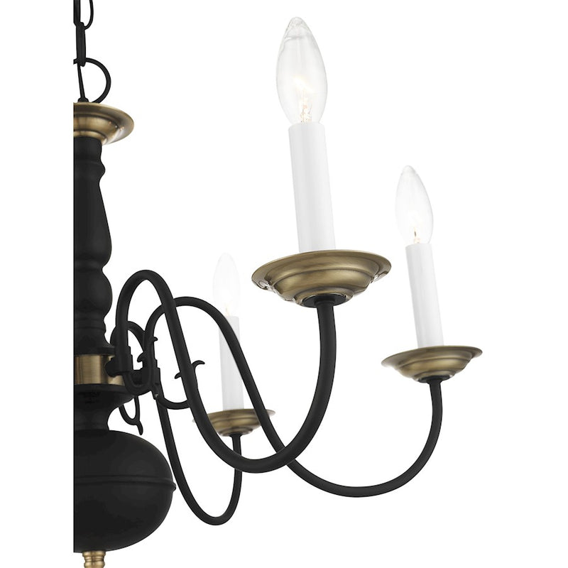 Livex Williamsburg 6 Light Chandelier, Black/Antique Brass