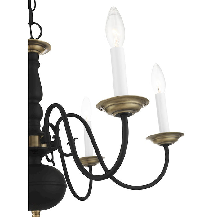 Livex Williamsburg 6 Light Chandelier, Black/Antique Brass