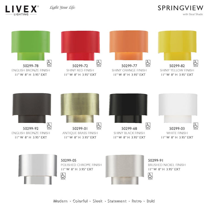 Livex Springview 1Lt ADA Sconce, Black/Black Metal/White