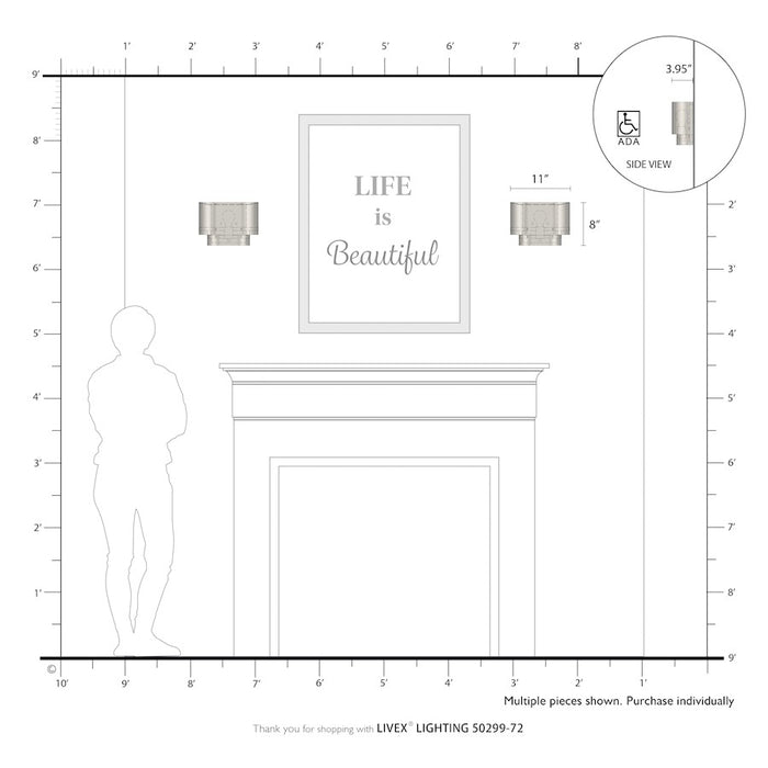 Livex Springview 1Lt ADA Sconce, Red/Red Metal/White