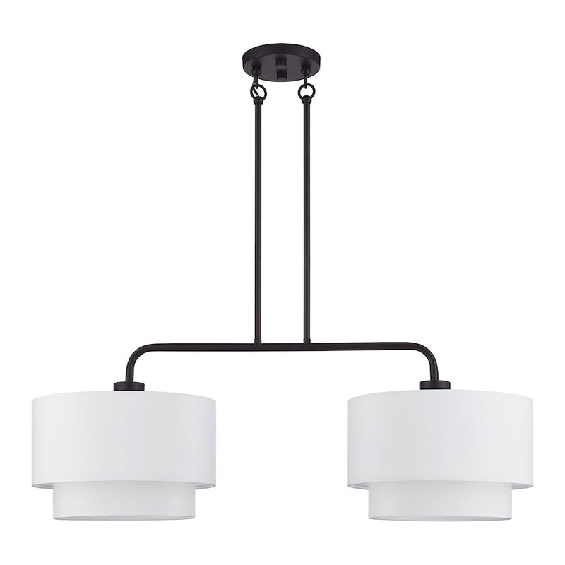 Livex Manorwood 2Lt Large Linear Chandelier, Bronze/White/White