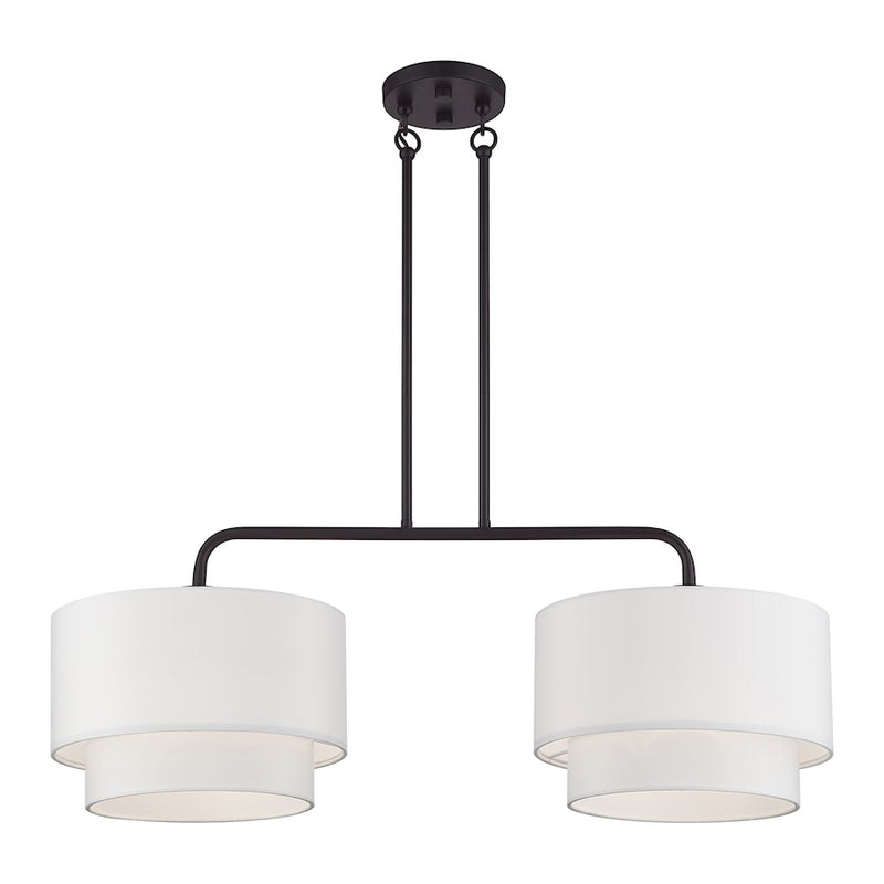 Livex Manorwood 2Lt Large Linear Chandelier, Bronze/White/White