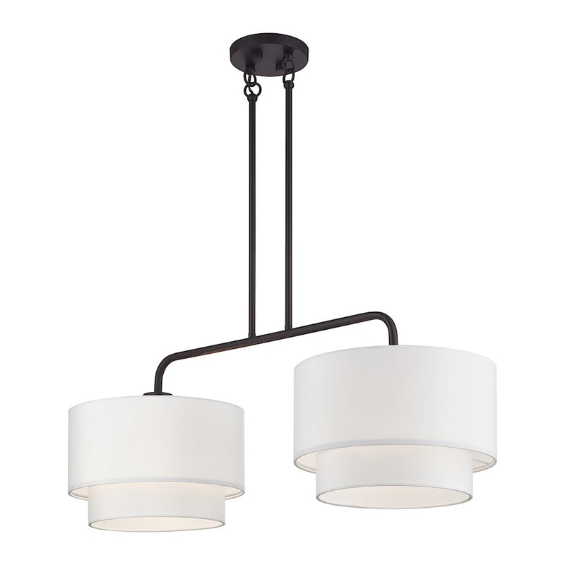 Livex Manorwood 2Lt Large Linear Chandelier, Bronze/White/White