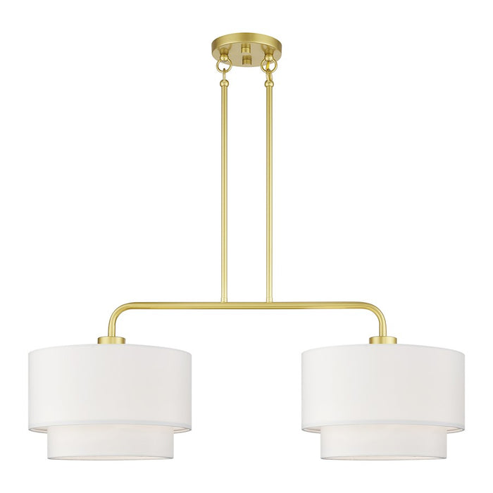 Livex Manorwood 2Lt Large Linear Chandelier, Gold/White/White Fabric - 50302-33
