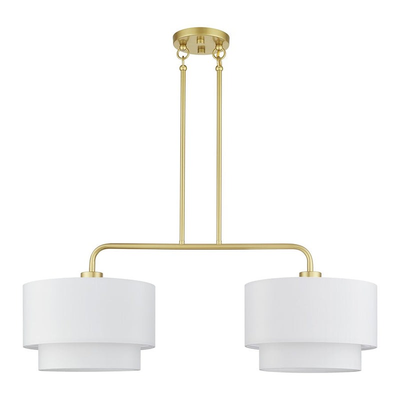 Livex Manorwood 2Lt Large Linear Chandelier, Gold/White/White Fabric
