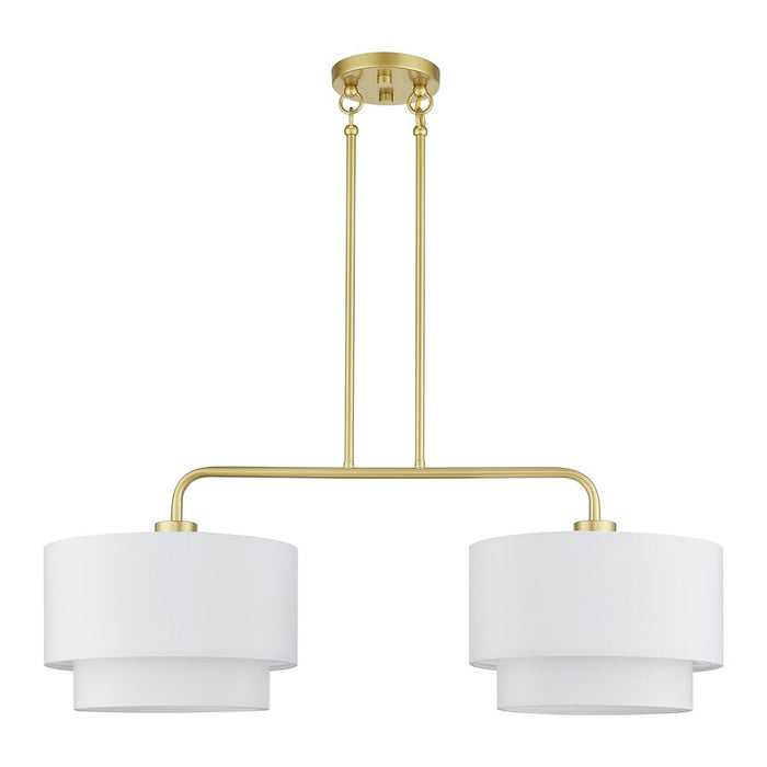 Livex Manorwood 2Lt Large Linear Chandelier, Gold/White/White Fabric
