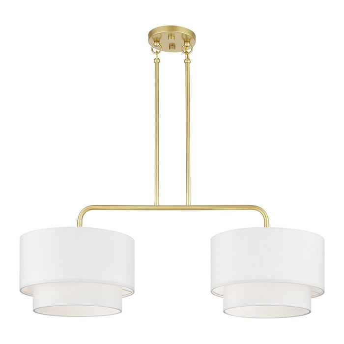 Livex Manorwood 2Lt Large Linear Chandelier, Gold/White/White Fabric