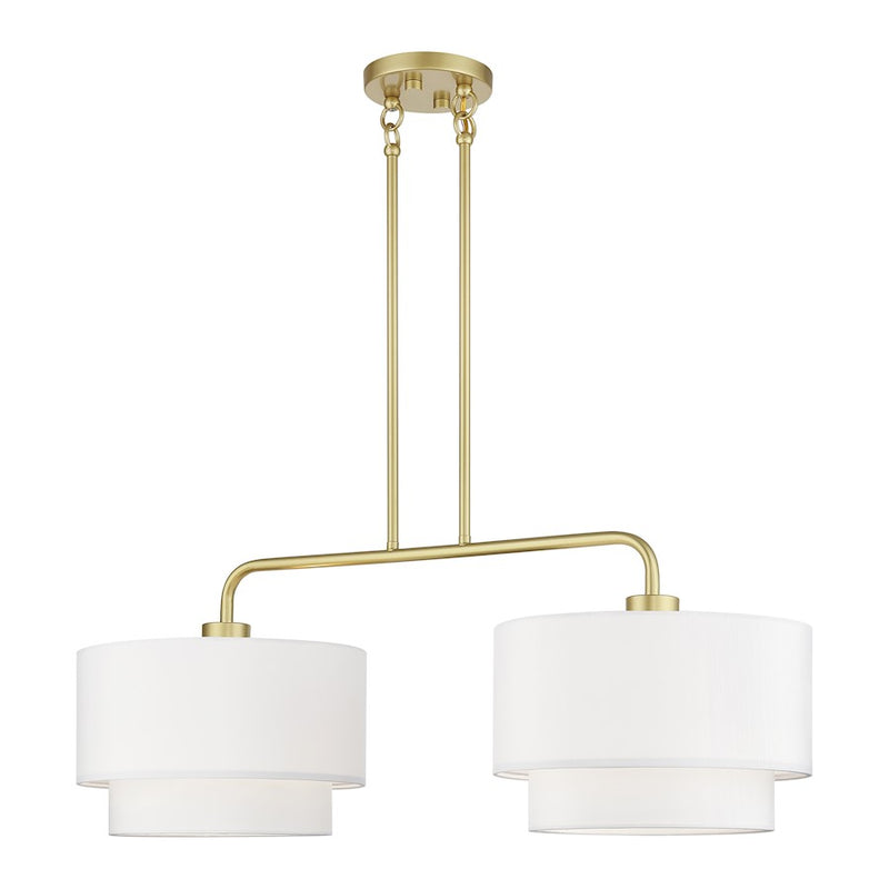 Livex Manorwood 2Lt Large Linear Chandelier, Gold/White/White Fabric