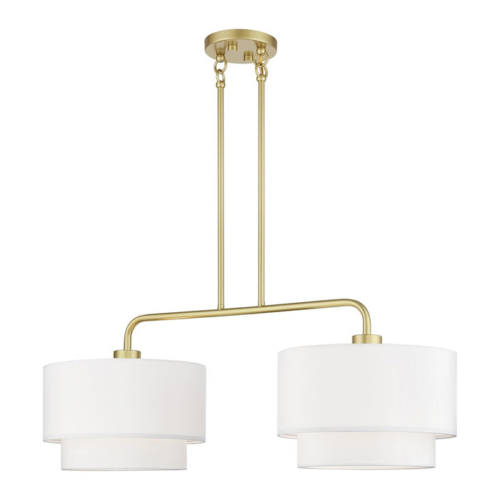 Livex Manorwood 2Lt Large Linear Chandelier, Gold/White/White Fabric