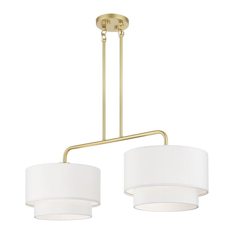 Livex Manorwood 2Lt Large Linear Chandelier, Gold/White/White Fabric
