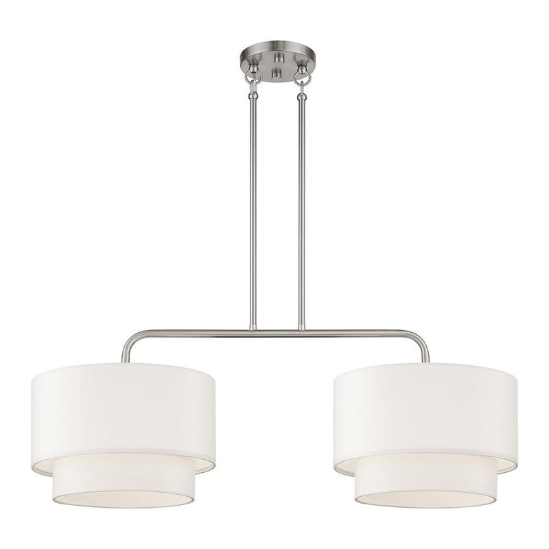 Livex Manorwood 2Lt Large Linear Chandelier, Nickel/White/White - 50302-91