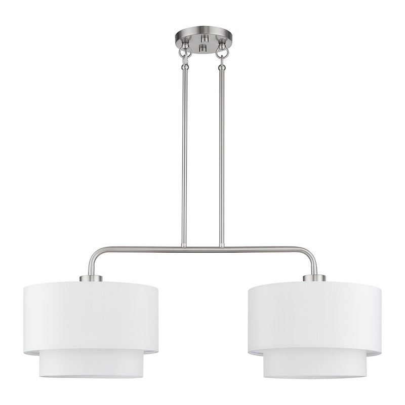 Livex Manorwood 2Lt Large Linear Chandelier, Nickel/White/White
