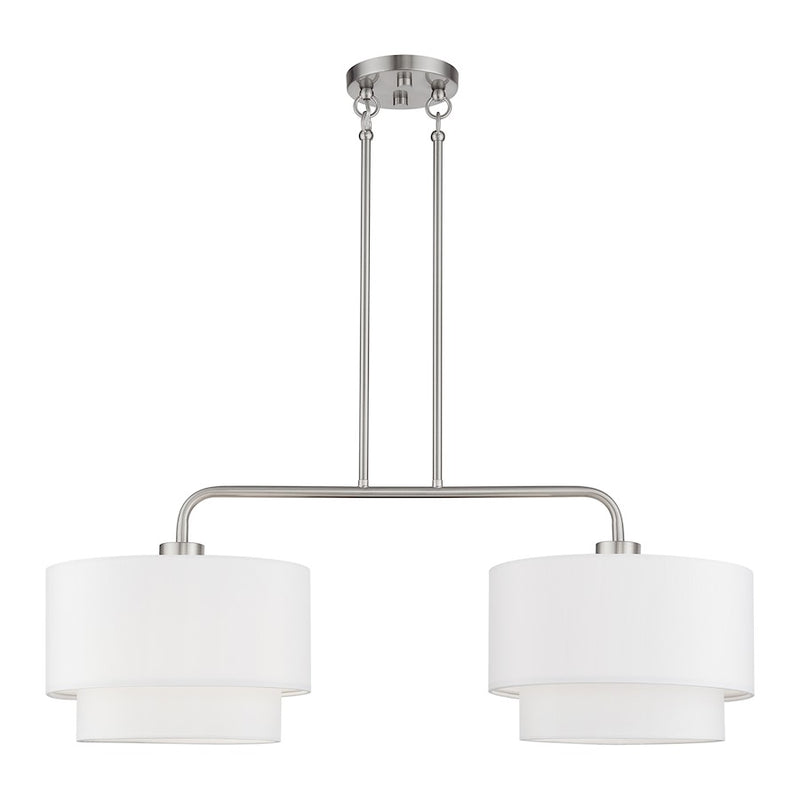 Livex Manorwood 2Lt Large Linear Chandelier, Nickel/White/White