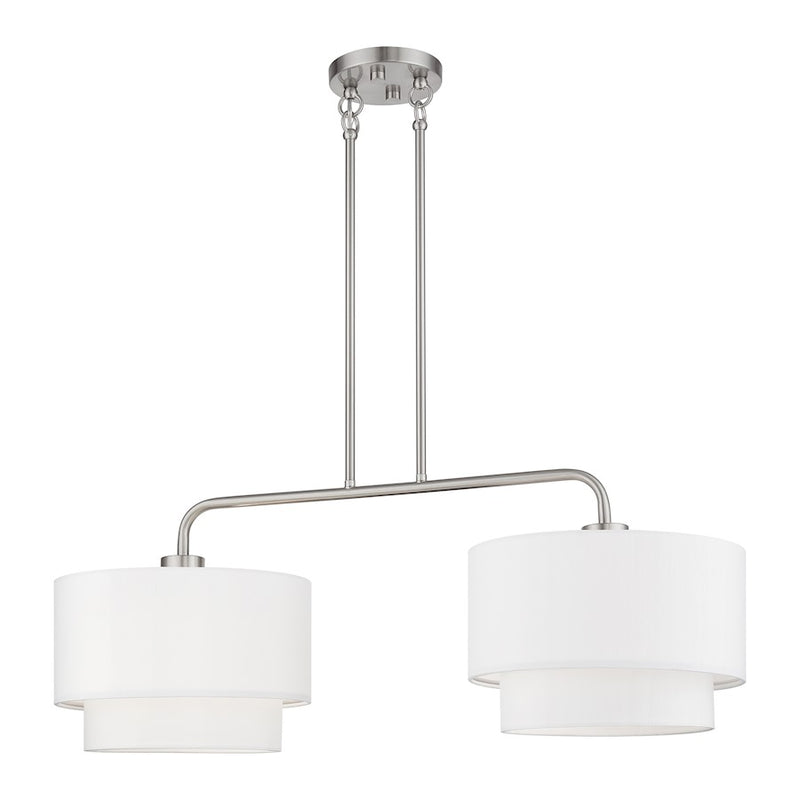 Livex Manorwood 2Lt Large Linear Chandelier, Nickel/White/White