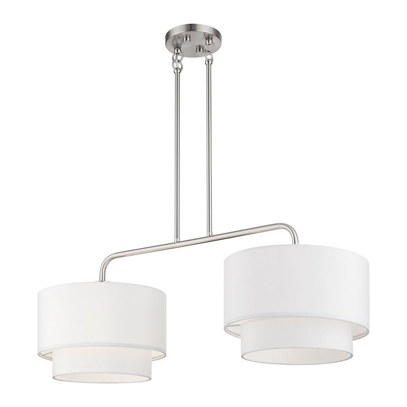 Livex Manorwood 2Lt Large Linear Chandelier, Nickel/White/White