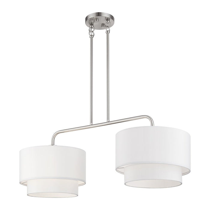 Livex Manorwood 2Lt Large Linear Chandelier, Nickel/White/White