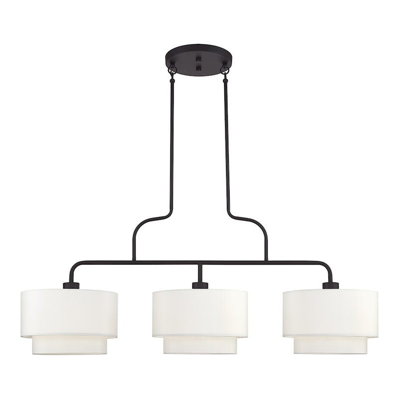 Livex Manorwood 3Lt XL Linear Chandelier, Bronze/White/White Fabric - 50303-07