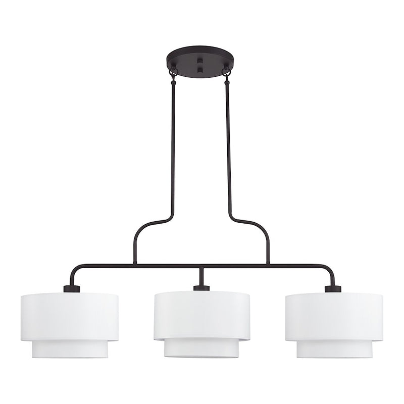 Livex Manorwood 3Lt XL Linear Chandelier, Bronze/White/White Fabric