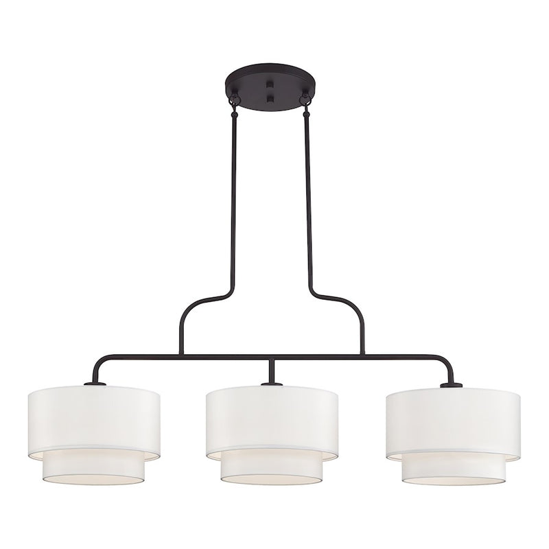 Livex Manorwood 3Lt XL Linear Chandelier, Bronze/White/White Fabric