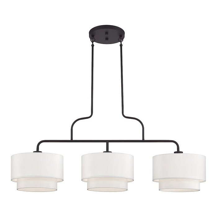 Livex Manorwood 3Lt XL Linear Chandelier, Bronze/White/White Fabric