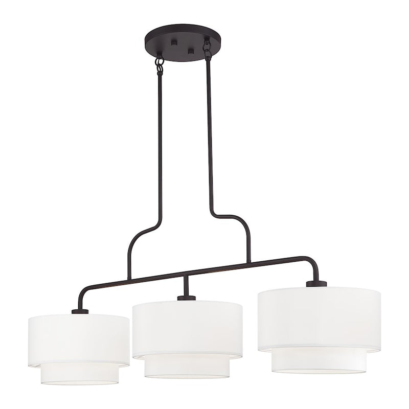 Livex Manorwood 3Lt XL Linear Chandelier, Bronze/White/White Fabric