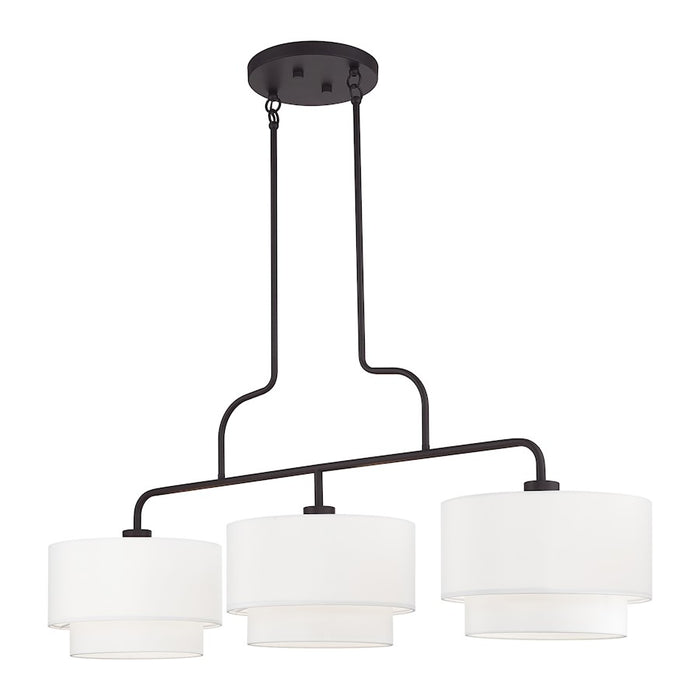 Livex Manorwood 3Lt XL Linear Chandelier, Bronze/White/White Fabric
