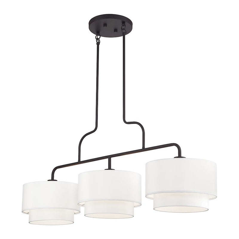 Livex Manorwood 3Lt XL Linear Chandelier, Bronze/White/White Fabric