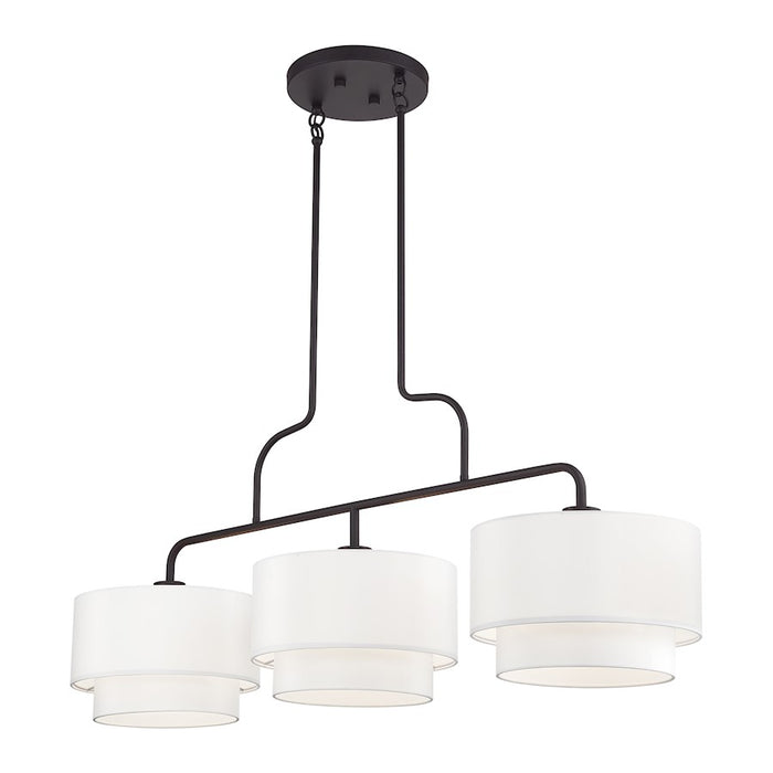 Livex Manorwood 3Lt XL Linear Chandelier, Bronze/White/White Fabric