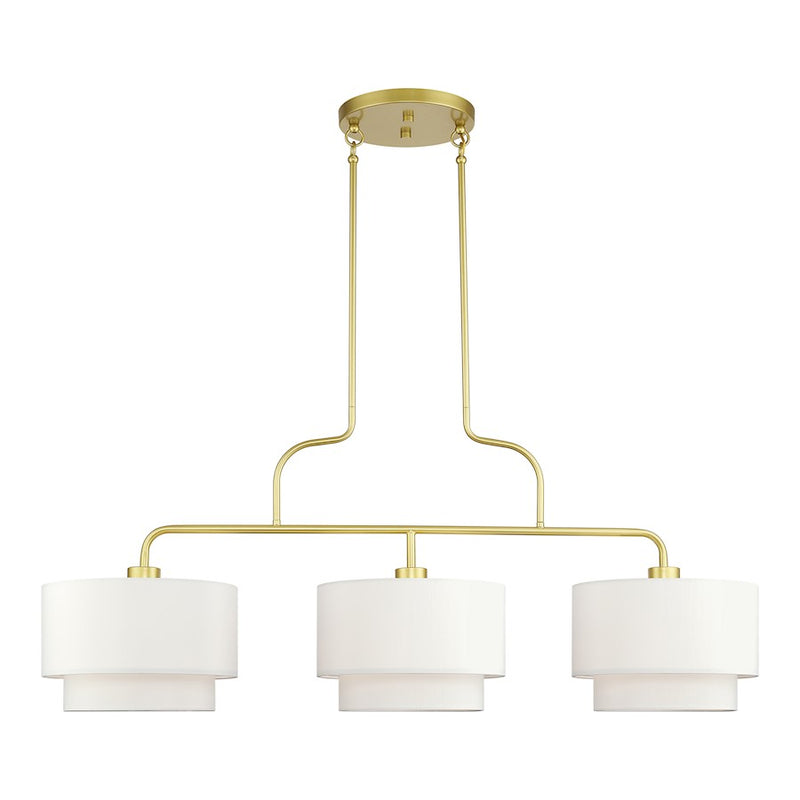Livex Manorwood 3Lt XL Linear Chandelier, Gold/White/White Fabric - 50303-33