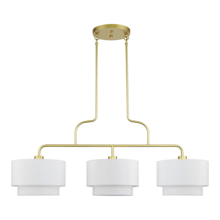 Livex Manorwood 3Lt XL Linear Chandelier, Gold/White/White Fabric