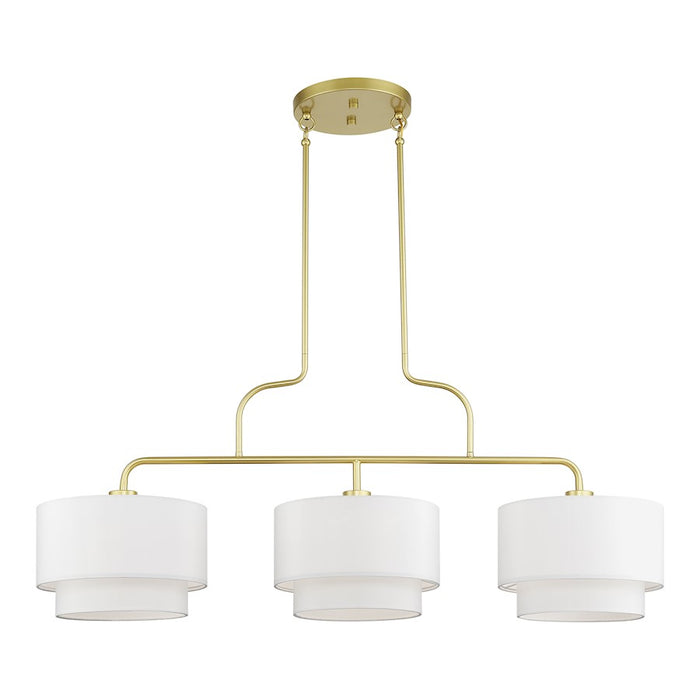 Livex Manorwood 3Lt XL Linear Chandelier, Gold/White/White Fabric