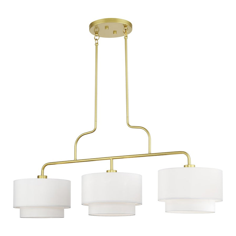 Livex Manorwood 3Lt XL Linear Chandelier, Gold/White/White Fabric