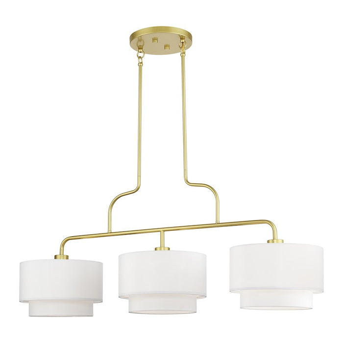 Livex Manorwood 3Lt XL Linear Chandelier, Gold/White/White Fabric
