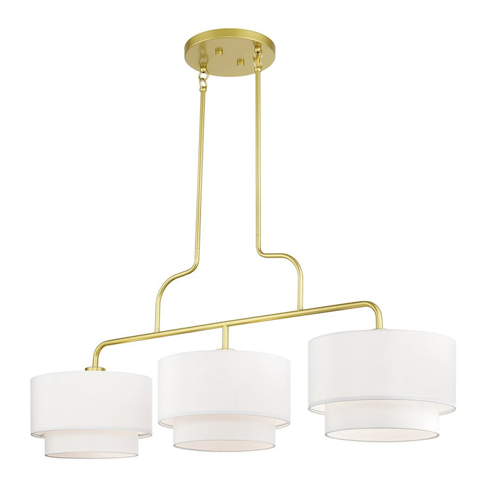 Livex Manorwood 3Lt XL Linear Chandelier, Gold/White/White Fabric