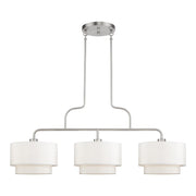Livex Manorwood 3Lt XL Linear Chandelier, Nickel/White/White Fabric - 50303-91