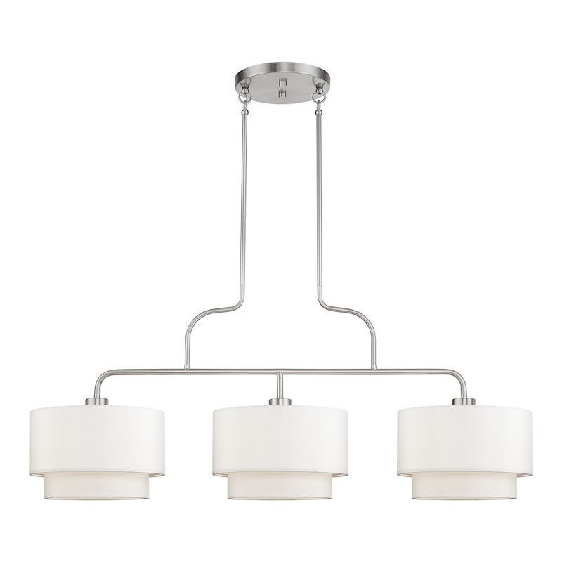 Livex Manorwood 3Lt XL Linear Chandelier, Nickel/White/White Fabric - 50303-91