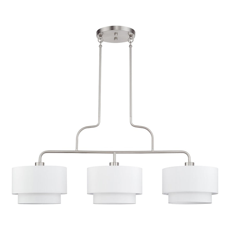 Livex Manorwood 3Lt XL Linear Chandelier, Nickel/White/White Fabric