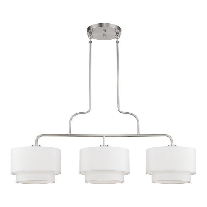 Livex Manorwood 3Lt XL Linear Chandelier, Nickel/White/White Fabric