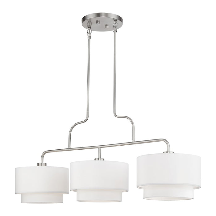 Livex Manorwood 3Lt XL Linear Chandelier, Nickel/White/White Fabric