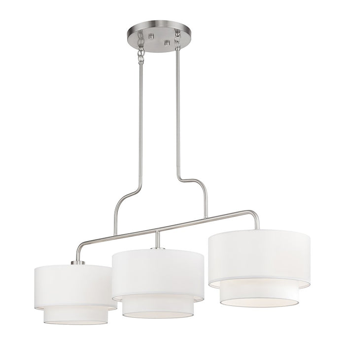 Livex Manorwood 3Lt XL Linear Chandelier, Nickel/White/White Fabric