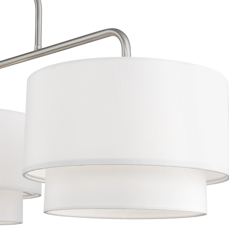 Livex Manorwood 3Lt XL Linear Chandelier, Nickel/White/White Fabric