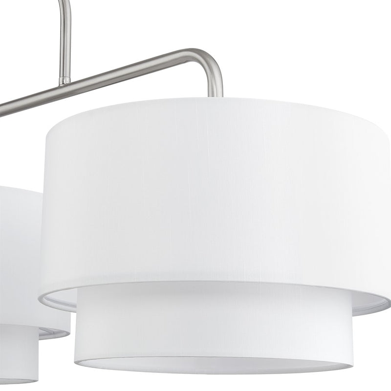Livex Manorwood 3Lt XL Linear Chandelier, Nickel/White/White Fabric