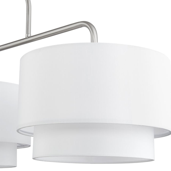 Livex Manorwood 3Lt XL Linear Chandelier, Nickel/White/White Fabric